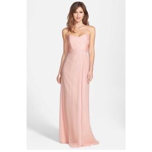 Amsale Strappless Crinkle Chiffon Dress (Blush Bridesmaid Wedding Formal)